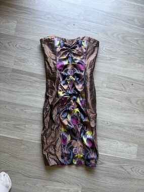 Nicole Miller Strapless Brown Multi-Color Patterned Women’s Dress
